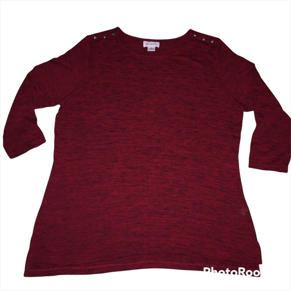 Liz Claiborne Sweater Sz XL Red Black Marbled Knit with Silver Stud Accents